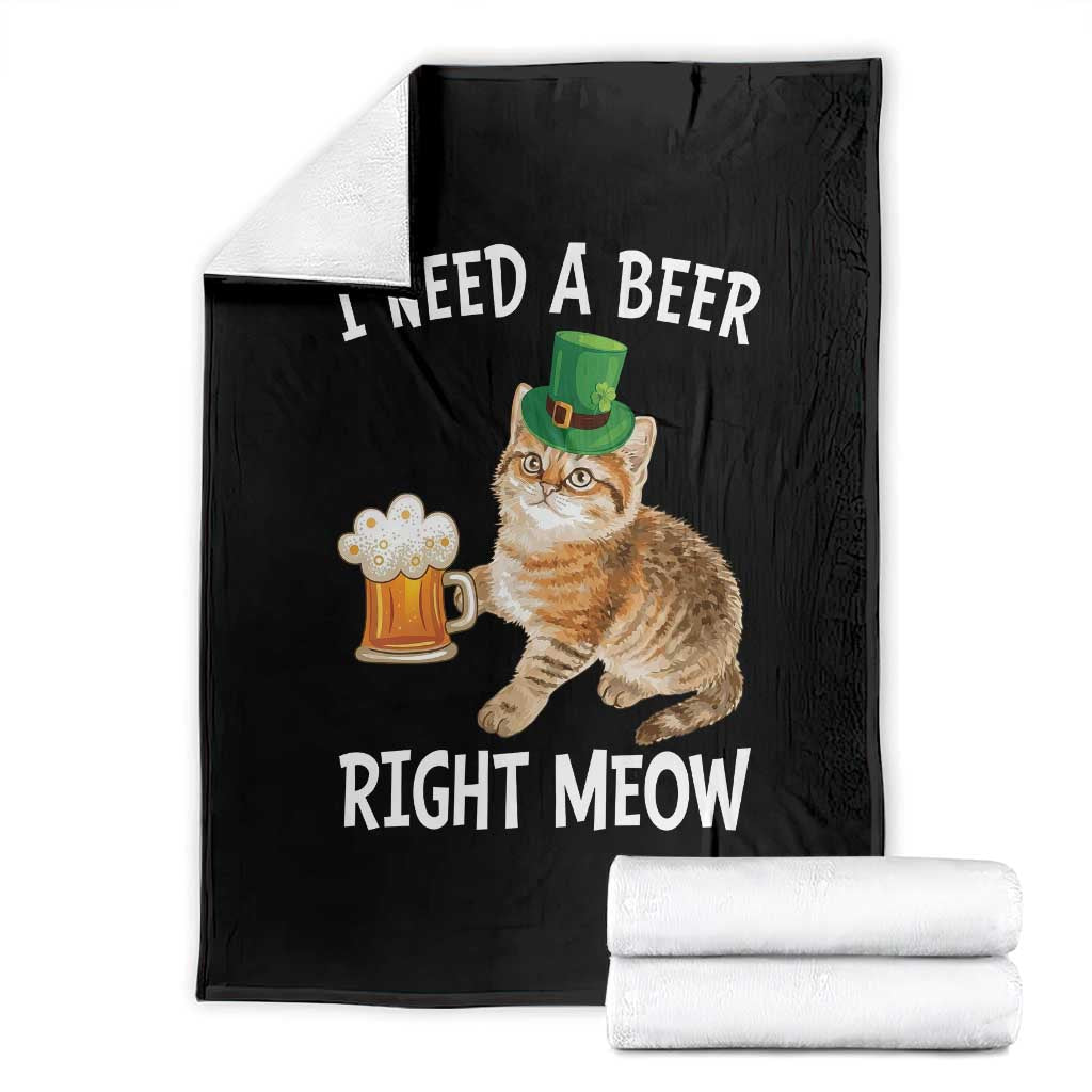 I Need A Beer Right Meow Funny Cat Drinking Joke Throw Blanket St Patricks Day Humor TS02 Black Print Your Wear
