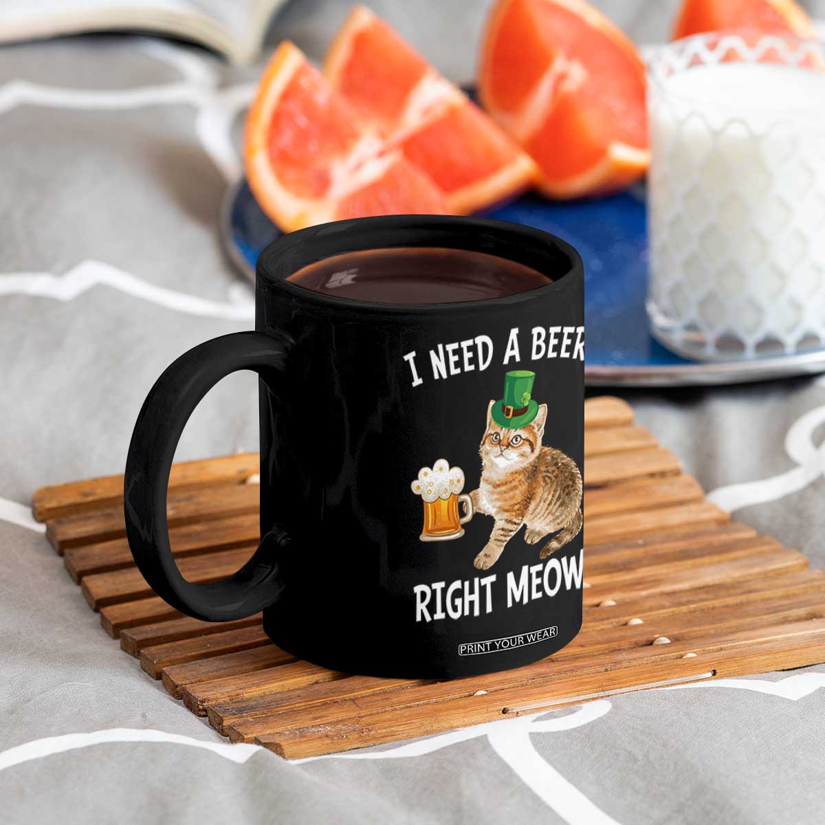 I Need A Beer Right Meow Funny Cat Drinking Joke Coffee Mug St Patricks Day Humor TS02 Print Your Wear