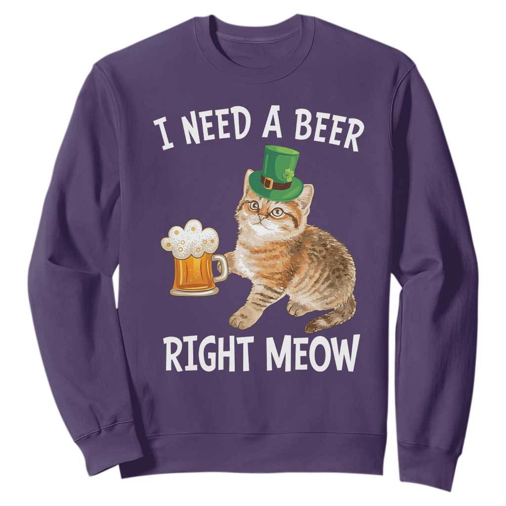 I Need A Beer Right Meow Funny Cat Drinking Joke Sweatshirt St Patricks Day Humor TS02 Purple Print Your Wear