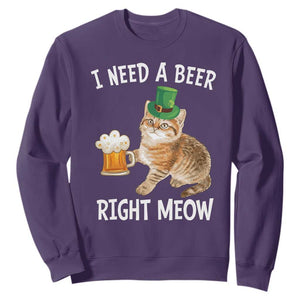 I Need A Beer Right Meow Funny Cat Drinking Joke Sweatshirt St Patricks Day Humor TS02 Purple Print Your Wear