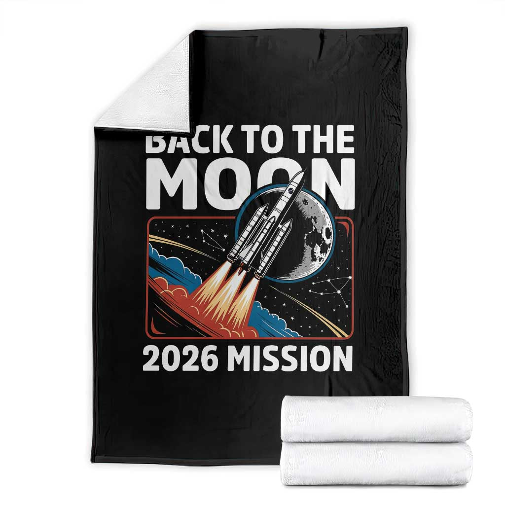 Back to the Moon 2026 Mission Throw Blanket Retro Rocket Launch Lunar Orbit Space Enthusiasts TS02 Black Print Your Wear