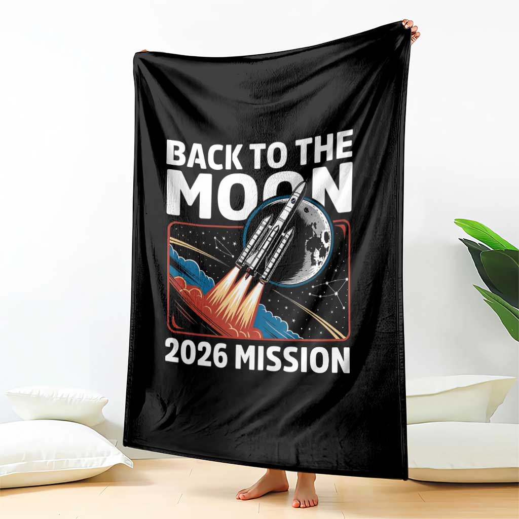 Back to the Moon 2026 Mission Throw Blanket Retro Rocket Launch Lunar Orbit Space Enthusiasts TS02 Print Your Wear
