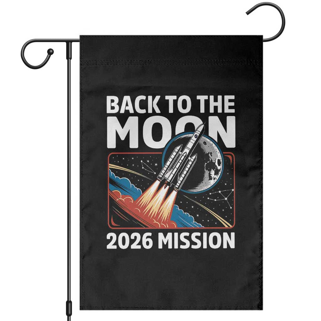 Back to the Moon 2026 Mission Garden Flag Retro Rocket Launch Lunar Orbit Space Enthusiasts TS02 Black Print Your Wear