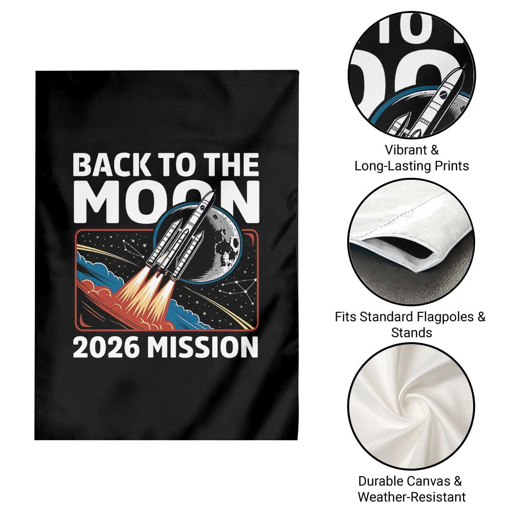 Back to the Moon 2026 Mission Garden Flag Retro Rocket Launch Lunar Orbit Space Enthusiasts TS02 Print Your Wear