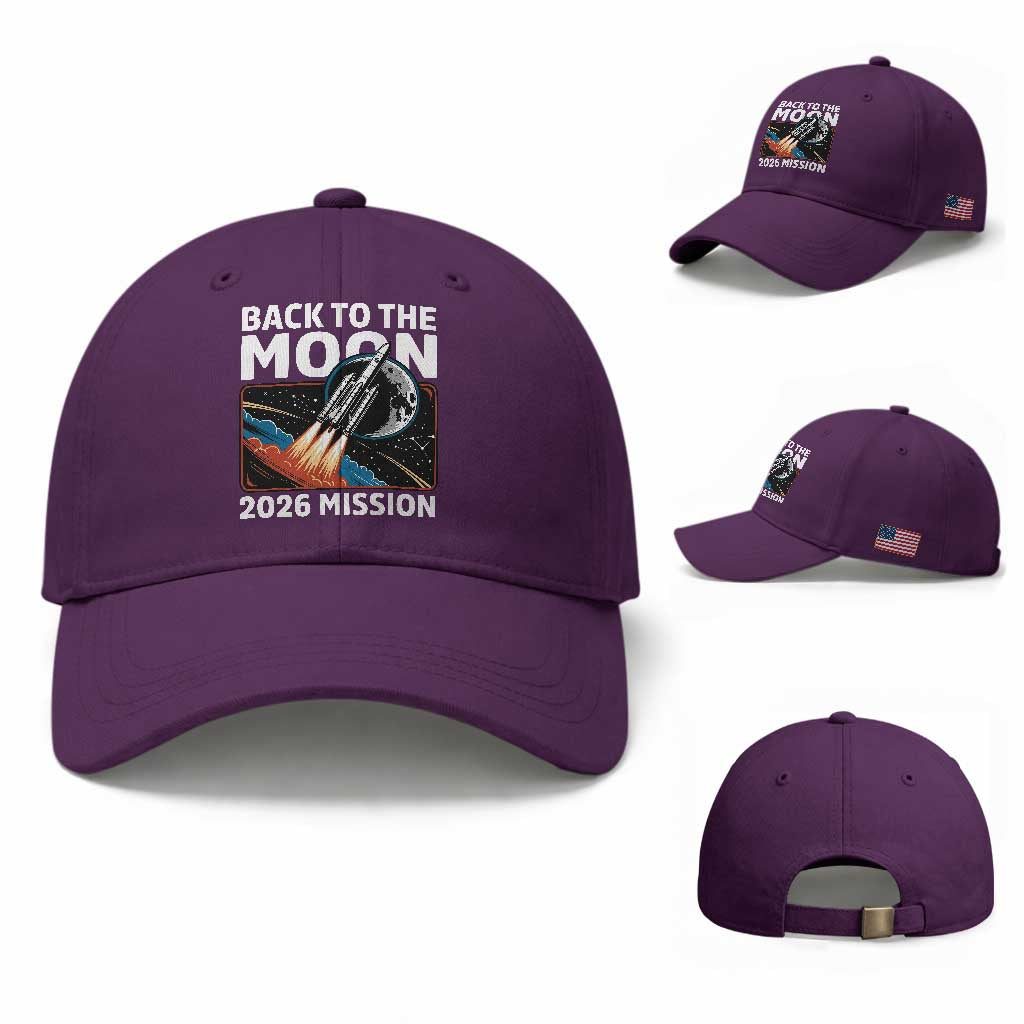 Back to the Moon 2026 Mission Baseball Cap Retro Rocket Launch Lunar Orbit Space Enthusiasts TS02 Baseball Cap Universal Fit Purple Print Your Wear