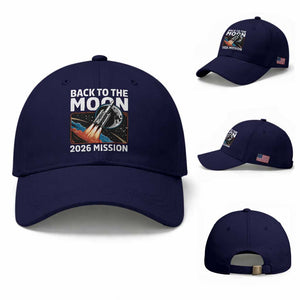 Back to the Moon 2026 Mission Baseball Cap Retro Rocket Launch Lunar Orbit Space Enthusiasts TS02 Baseball Cap Universal Fit Dark Blue Print Your Wear