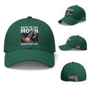 Back to the Moon 2026 Mission Baseball Cap Retro Rocket Launch Lunar Orbit Space Enthusiasts TS02 Baseball Cap Universal Fit Irish Green Print Your Wear