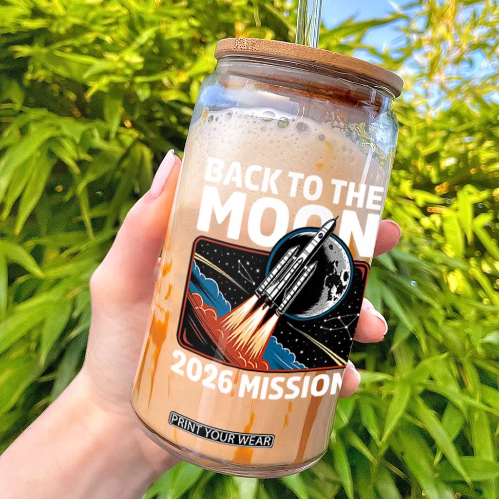 Back to the Moon 2026 Mission Glass Can Retro Rocket Launch Lunar Orbit Space Enthusiasts TS02 Black Print Your Wear