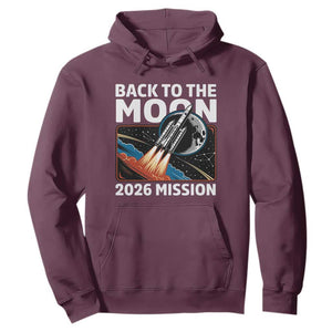 Back to the Moon 2026 Mission Hoodie Retro Rocket Launch Lunar Orbit Space Enthusiasts TS02 Maroon Print Your Wear