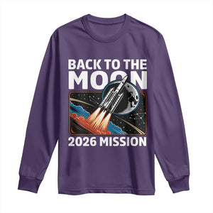 Back to the Moon 2026 Mission Long Sleeve Shirt Retro Rocket Launch Lunar Orbit Space Enthusiasts TS02 Purple Print Your Wear