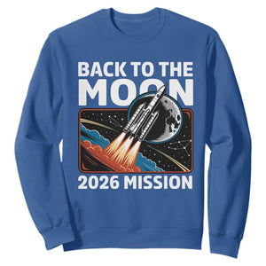 Back to the Moon 2026 Mission Sweatshirt Retro Rocket Launch Lunar Orbit Space Enthusiasts TS02 Royal Blue Print Your Wear