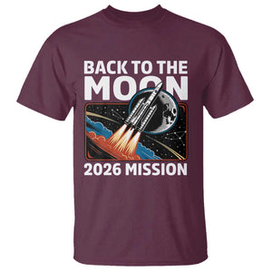Back to the Moon 2026 Mission T Shirt Retro Rocket Launch Lunar Orbit Space Enthusiasts TS02 Maroon Print Your Wear