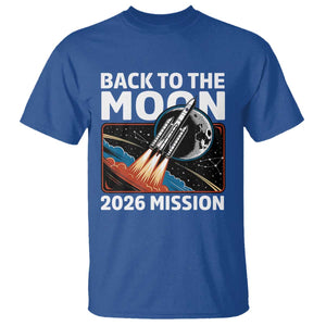 Back to the Moon 2026 Mission T Shirt Retro Rocket Launch Lunar Orbit Space Enthusiasts TS02 Royal Blue Print Your Wear