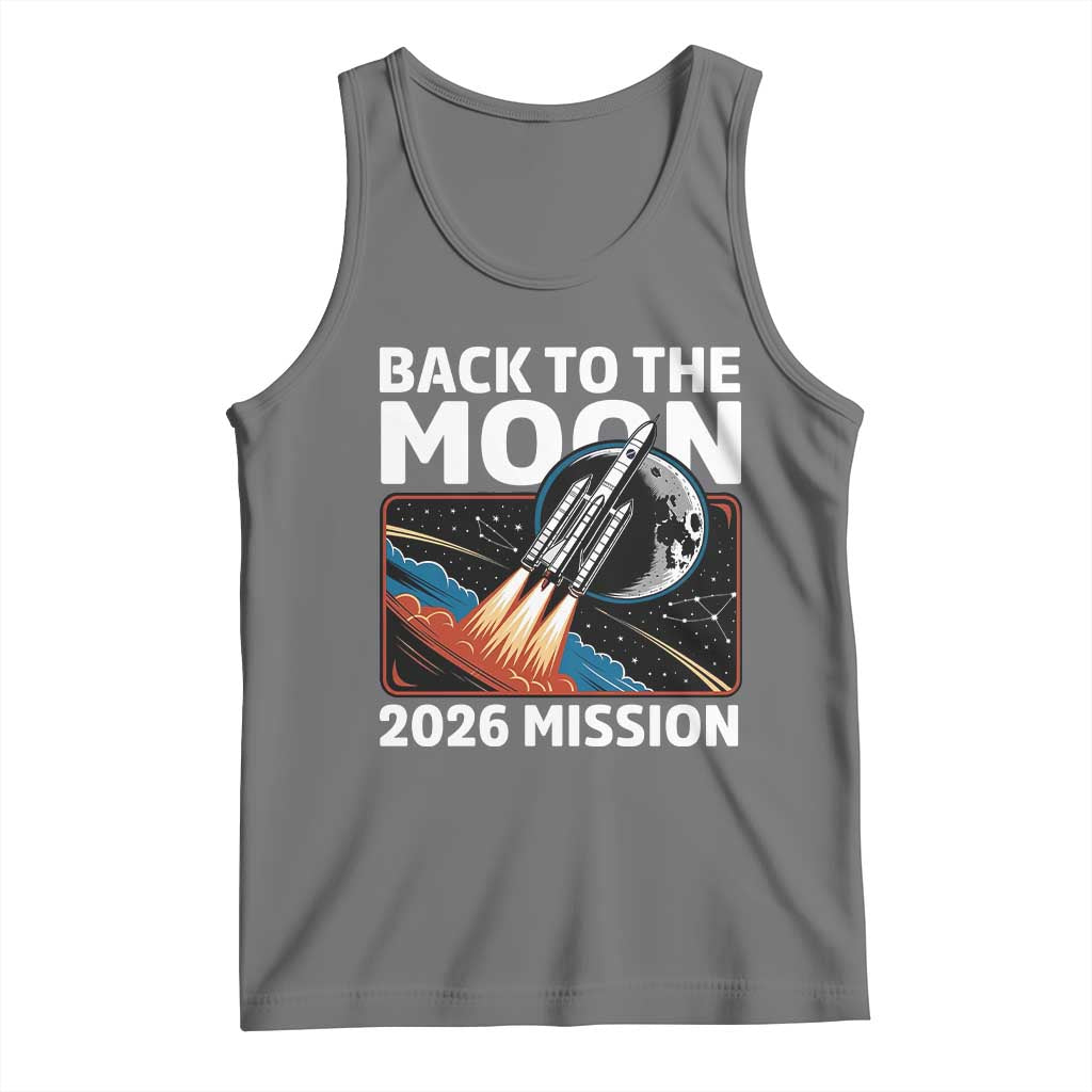Back to the Moon 2026 Mission Tank Top Retro Rocket Launch Lunar Orbit Space Enthusiasts TS02 Black Heather Print Your Wear
