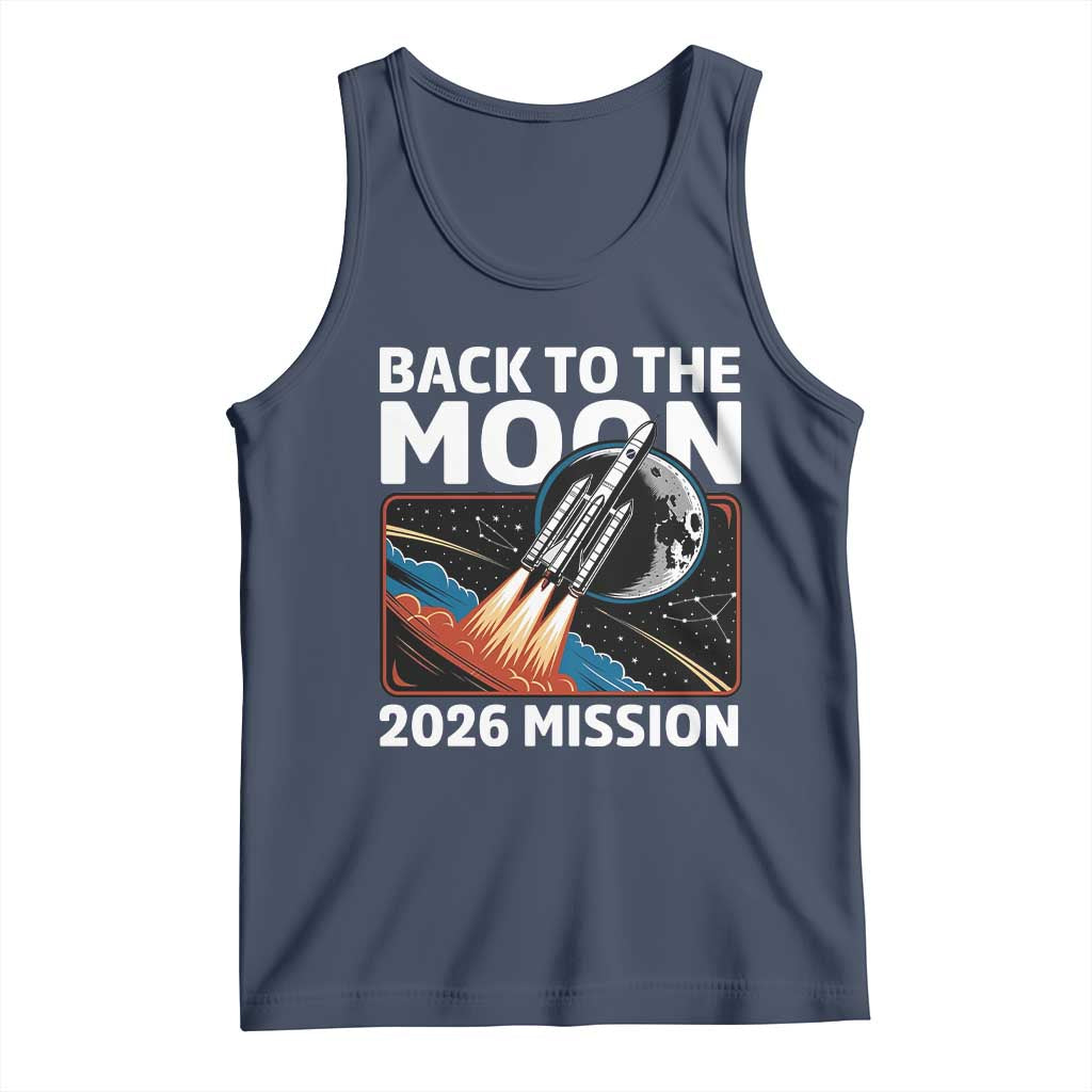 Back to the Moon 2026 Mission Tank Top Retro Rocket Launch Lunar Orbit Space Enthusiasts TS02 Navy Print Your Wear