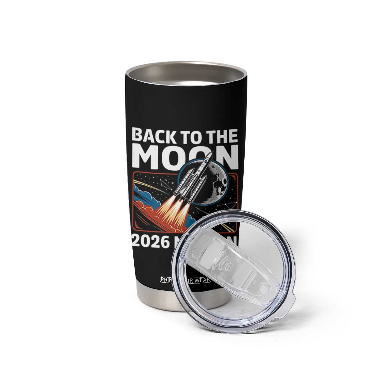 Back to the Moon 2026 Mission Tumbler Cup Retro Rocket Launch Lunar Orbit Space Enthusiasts TS02 Print Your Wear