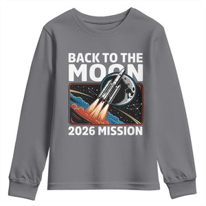 Back to the Moon 2026 Mission Youth Sweatshirt Retro Rocket Launch Lunar Orbit Space Enthusiasts TS02 Charcoal Print Your Wear