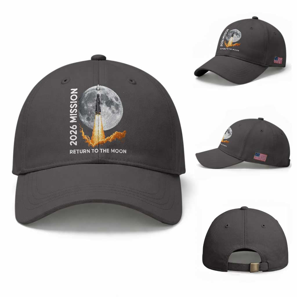 2026 Return to the Moon Mission - Lunar Graphic Baseball Cap - Space Exploration TS02 Baseball Cap Universal Fit Dark Gray Print Your Wear