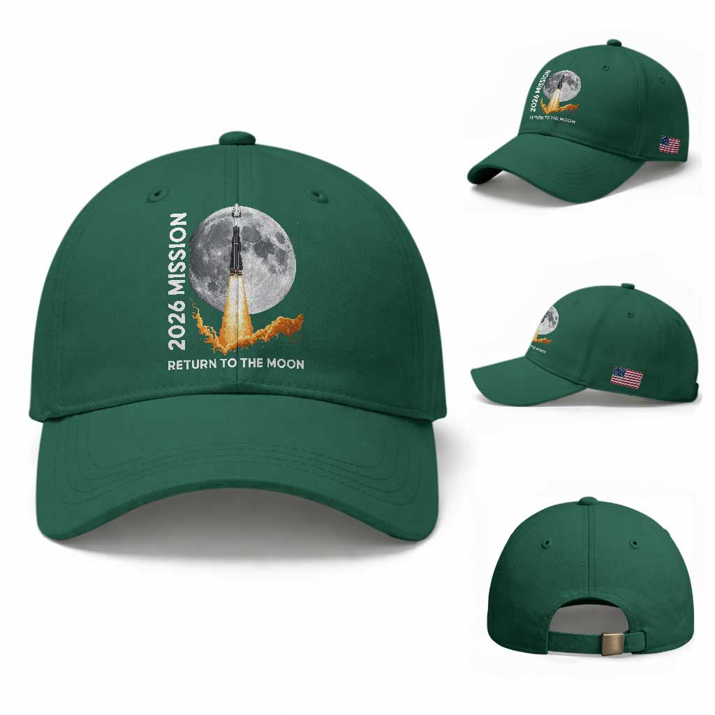 2026 Return to the Moon Mission - Lunar Graphic Baseball Cap - Space Exploration TS02 Baseball Cap Universal Fit Irish Green Print Your Wear