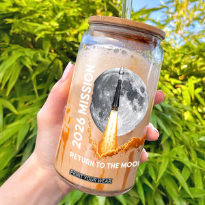 2026 Return to the Moon Mission Glass Can Realistic Rocket Launch Lunar Graphic Space Exploration TS02 Black Print Your Wear