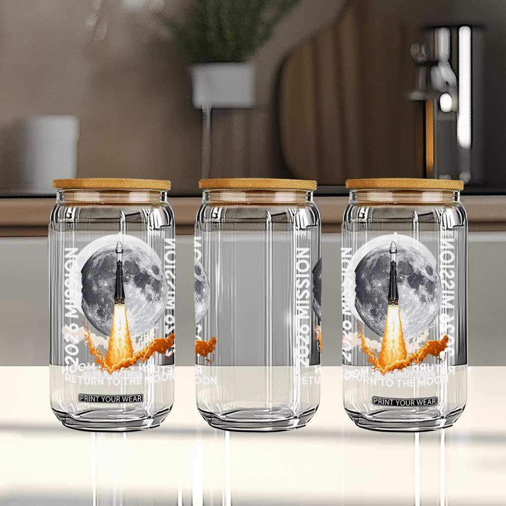 2026 Return to the Moon Mission Glass Can Realistic Rocket Launch Lunar Graphic Space Exploration TS02 Print Your Wear