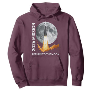 2026 Return to the Moon Mission Hoodie Realistic Rocket Launch Lunar Graphic Space Exploration TS02 Maroon Print Your Wear