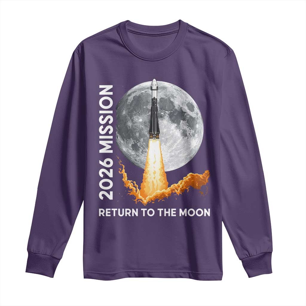 2026 Return to the Moon Mission Long Sleeve Shirt Realistic Rocket Launch Lunar Graphic Space Exploration TS02 Purple Print Your Wear