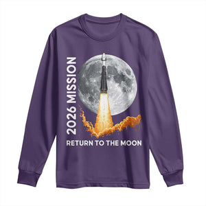 2026 Return to the Moon Mission Long Sleeve Shirt Realistic Rocket Launch Lunar Graphic Space Exploration TS02 Purple Print Your Wear