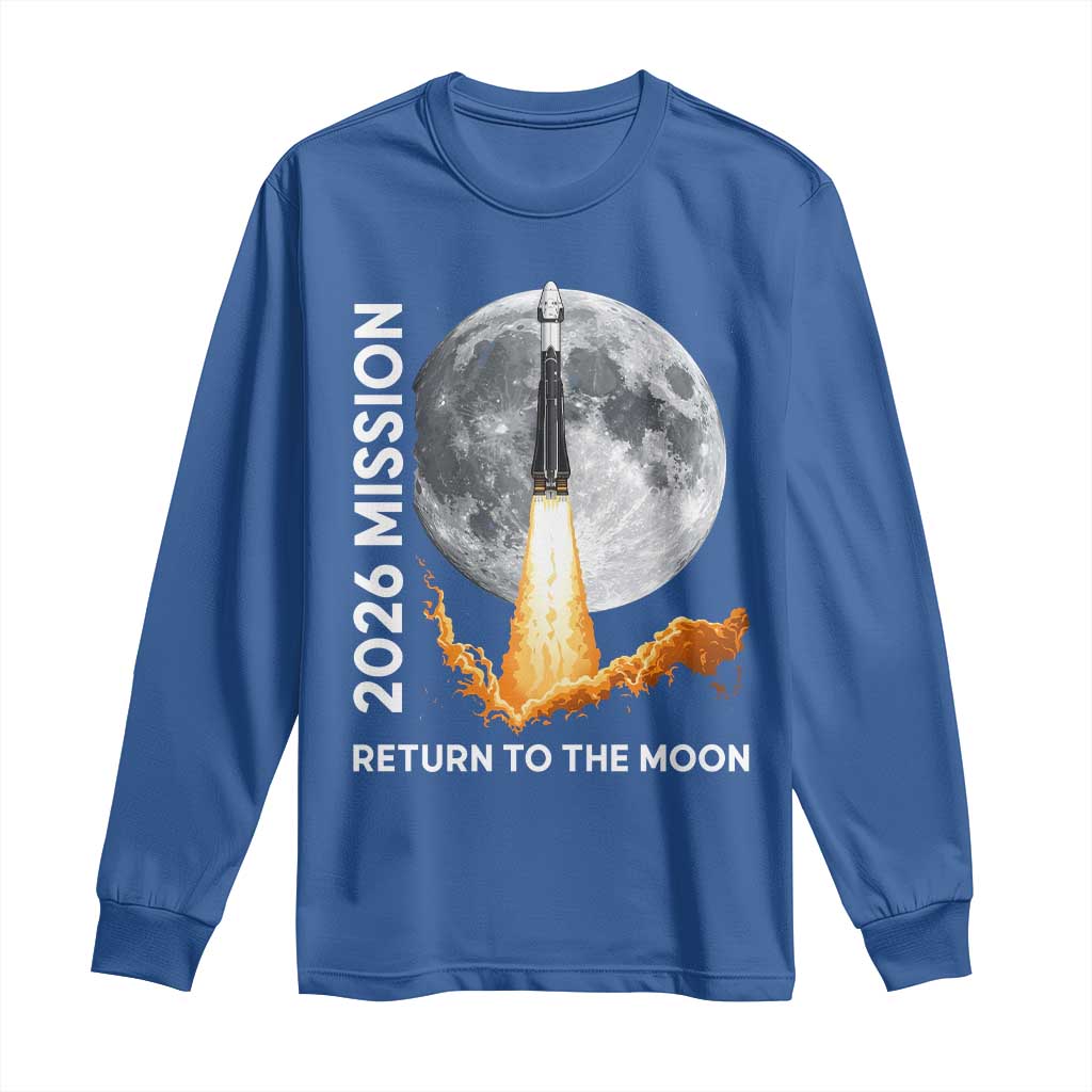 2026 Return to the Moon Mission Long Sleeve Shirt Realistic Rocket Launch Lunar Graphic Space Exploration TS02 Royal Blue Print Your Wear
