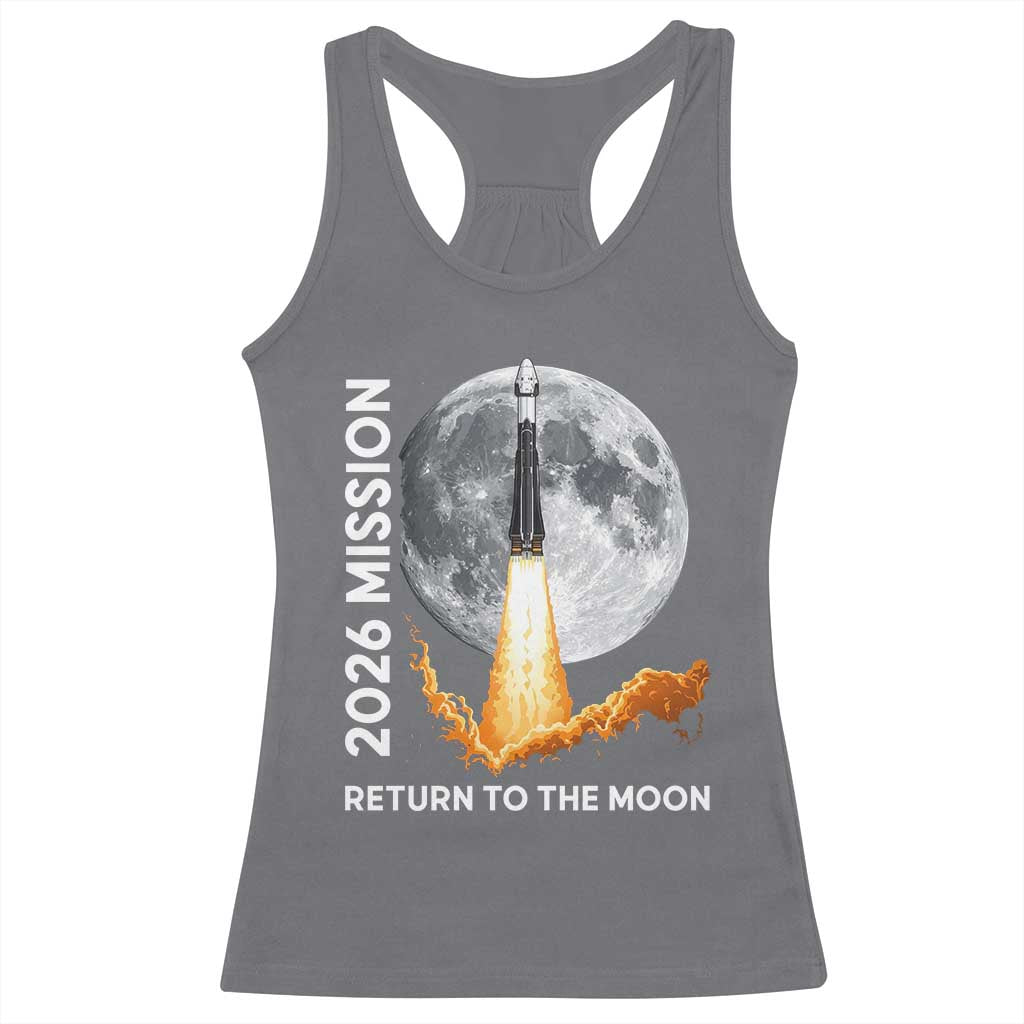 2026 Return to the Moon Mission Racerback Tank Top Realistic Rocket Launch Lunar Graphic Space Exploration TS02 Charcoal Print Your Wear