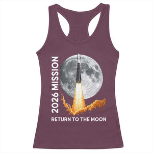 2026 Return to the Moon Mission Racerback Tank Top Realistic Rocket Launch Lunar Graphic Space Exploration TS02 Maroon Print Your Wear