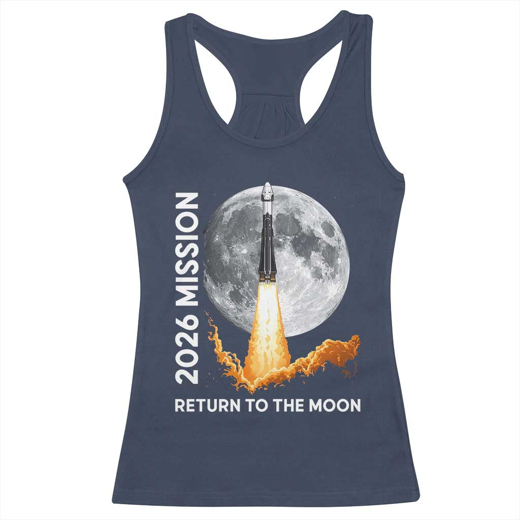 2026 Return to the Moon Mission Racerback Tank Top Realistic Rocket Launch Lunar Graphic Space Exploration TS02 Navy Print Your Wear