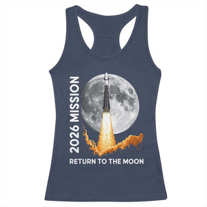 2026 Return to the Moon Mission Racerback Tank Top Realistic Rocket Launch Lunar Graphic Space Exploration TS02 Navy Print Your Wear