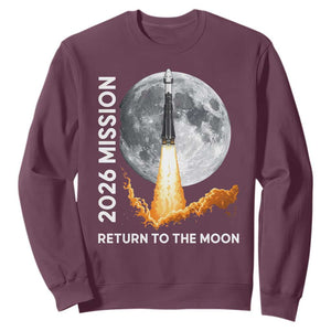 2026 Return to the Moon Mission Sweatshirt Realistic Rocket Launch Lunar Graphic Space Exploration TS02 Maroon Print Your Wear