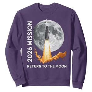 2026 Return to the Moon Mission Sweatshirt Realistic Rocket Launch Lunar Graphic Space Exploration TS02 Purple Print Your Wear