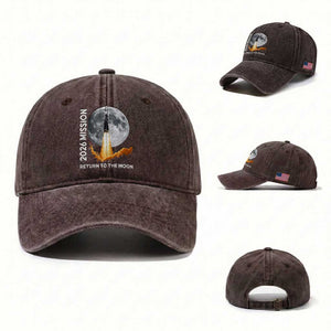 2026 Return to the Moon Mission Washed Cotton Baseball Cap Realistic Rocket Launch Lunar Graphic Space Exploration TS02 Washed Cap Universal Fit Dark Brown Print Your Wear