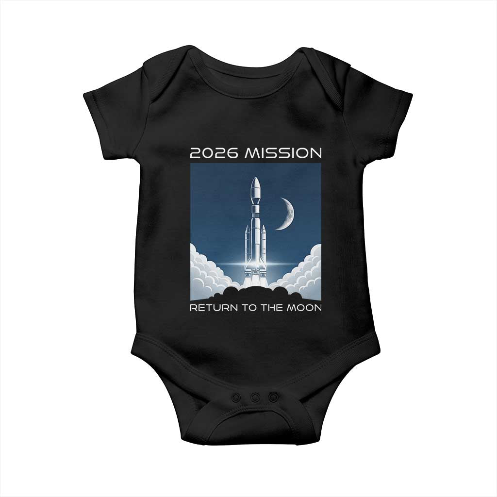 Future Lunar Mission 2026 Baby Onesie Rocket Launch Lunar Orbit Space Exploration TS02 Black Print Your Wear