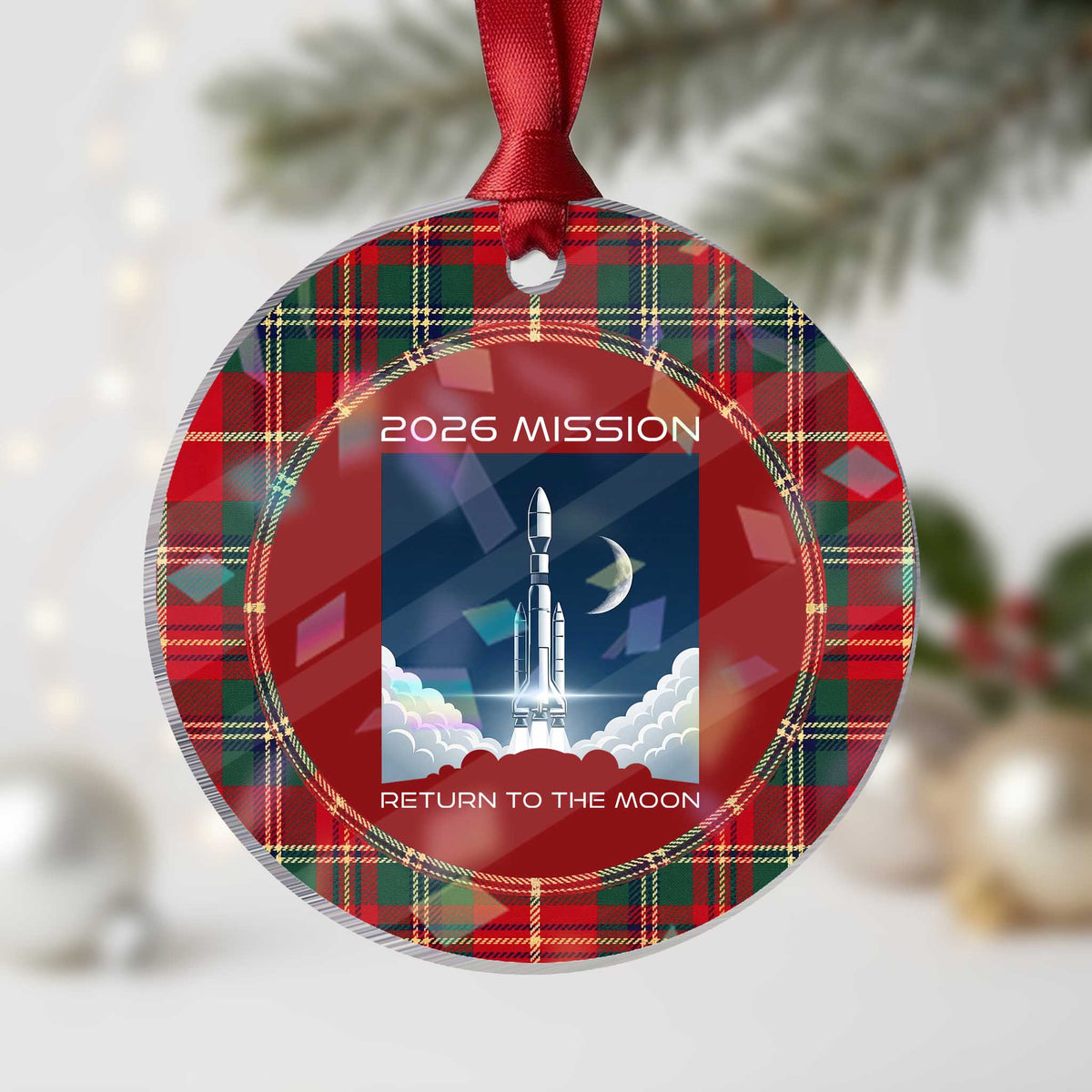 Future Lunar Mission 2026 Holographic Acrylic Ornament Rocket Launch Lunar Orbit Space Exploration