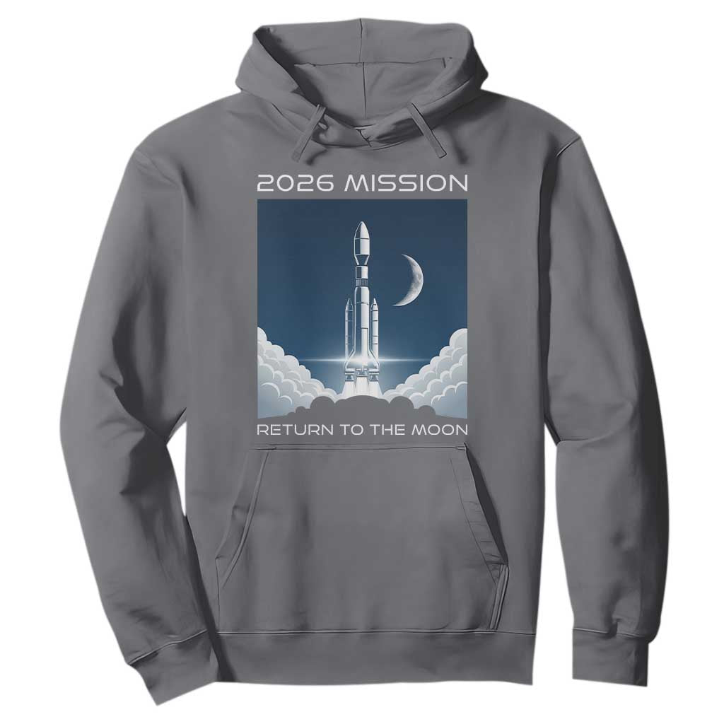 Future Lunar Mission 2026 Hoodie Rocket Launch Lunar Orbit Space Exploration TS02 Charcoal Print Your Wear