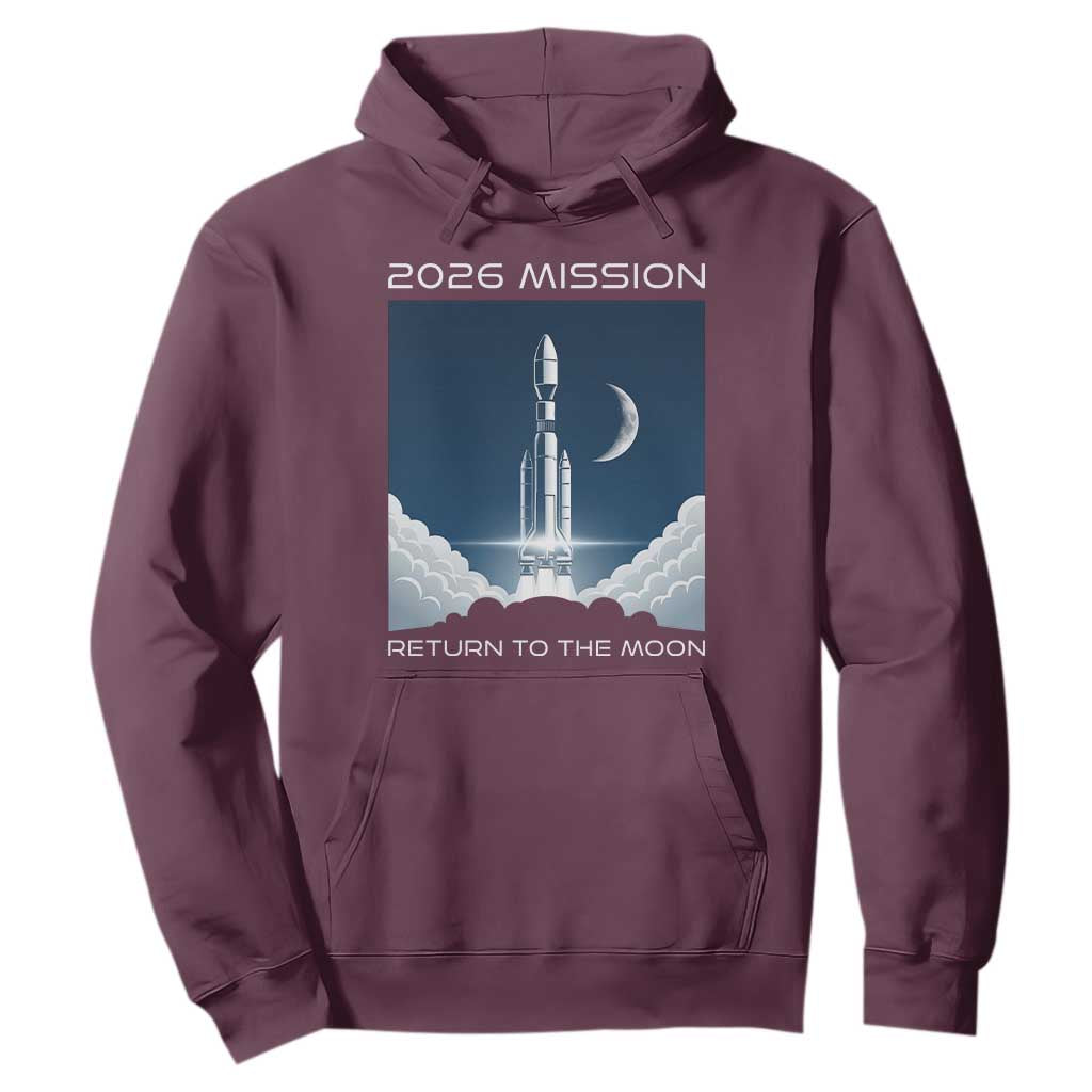 Future Lunar Mission 2026 Hoodie Rocket Launch Lunar Orbit Space Exploration TS02 Maroon Print Your Wear