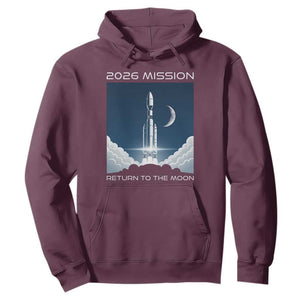 Future Lunar Mission 2026 Hoodie Rocket Launch Lunar Orbit Space Exploration TS02 Maroon Print Your Wear