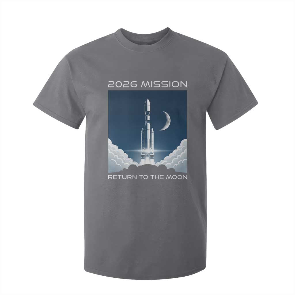 Future Lunar Mission 2026 T Shirt For Kid Rocket Launch Lunar Orbit Space Exploration TS02 Charcoal Print Your Wear