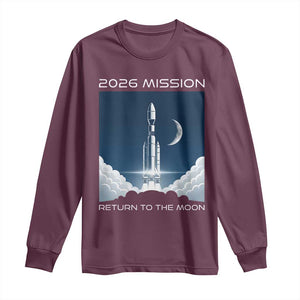 Future Lunar Mission 2026 Long Sleeve Shirt Rocket Launch Lunar Orbit Space Exploration TS02 Maroon Print Your Wear