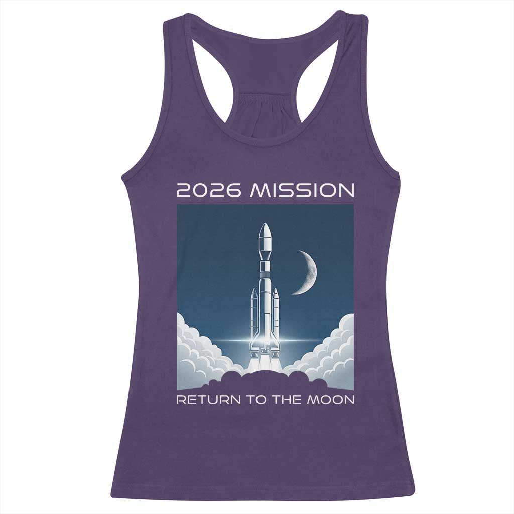 Future Lunar Mission 2026 Racerback Tank Top Rocket Launch Lunar Orbit Space Exploration TS02 Purple Print Your Wear