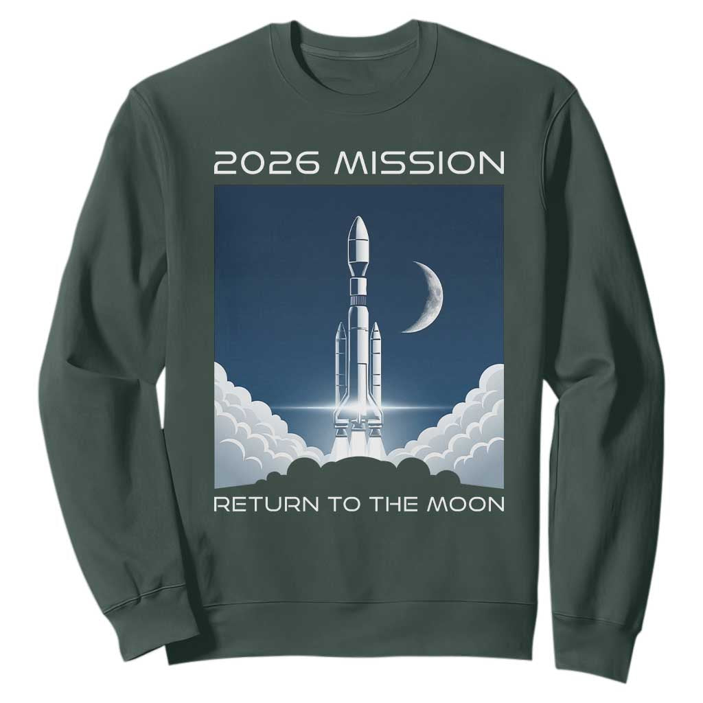 Future Lunar Mission 2026 Sweatshirt Rocket Launch Lunar Orbit Space Exploration TS02 Dark Forest Green Print Your Wear