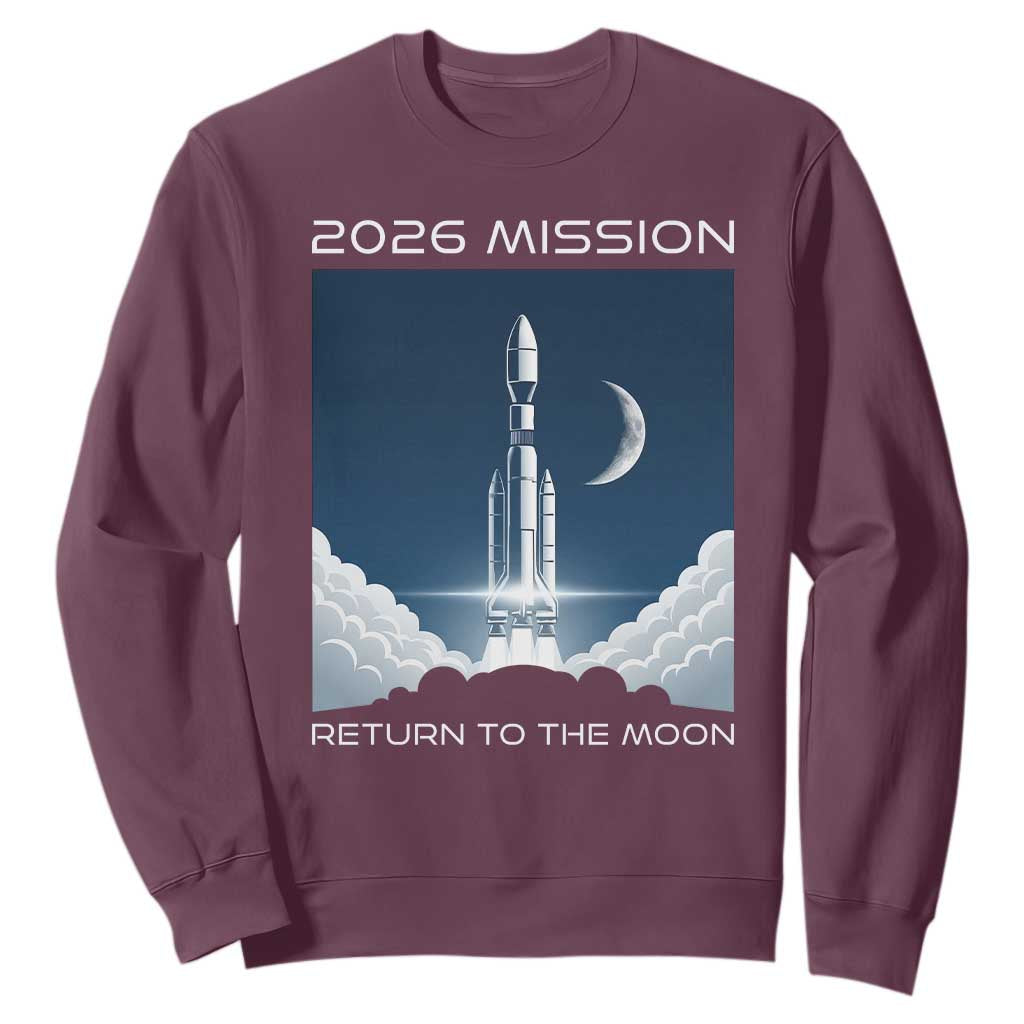 Future Lunar Mission 2026 Sweatshirt Rocket Launch Lunar Orbit Space Exploration TS02 Maroon Print Your Wear