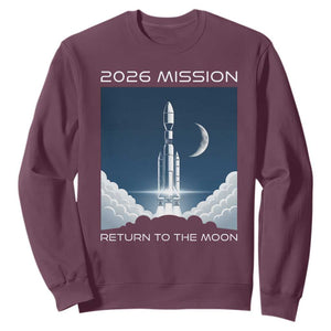 Future Lunar Mission 2026 Sweatshirt Rocket Launch Lunar Orbit Space Exploration TS02 Maroon Print Your Wear