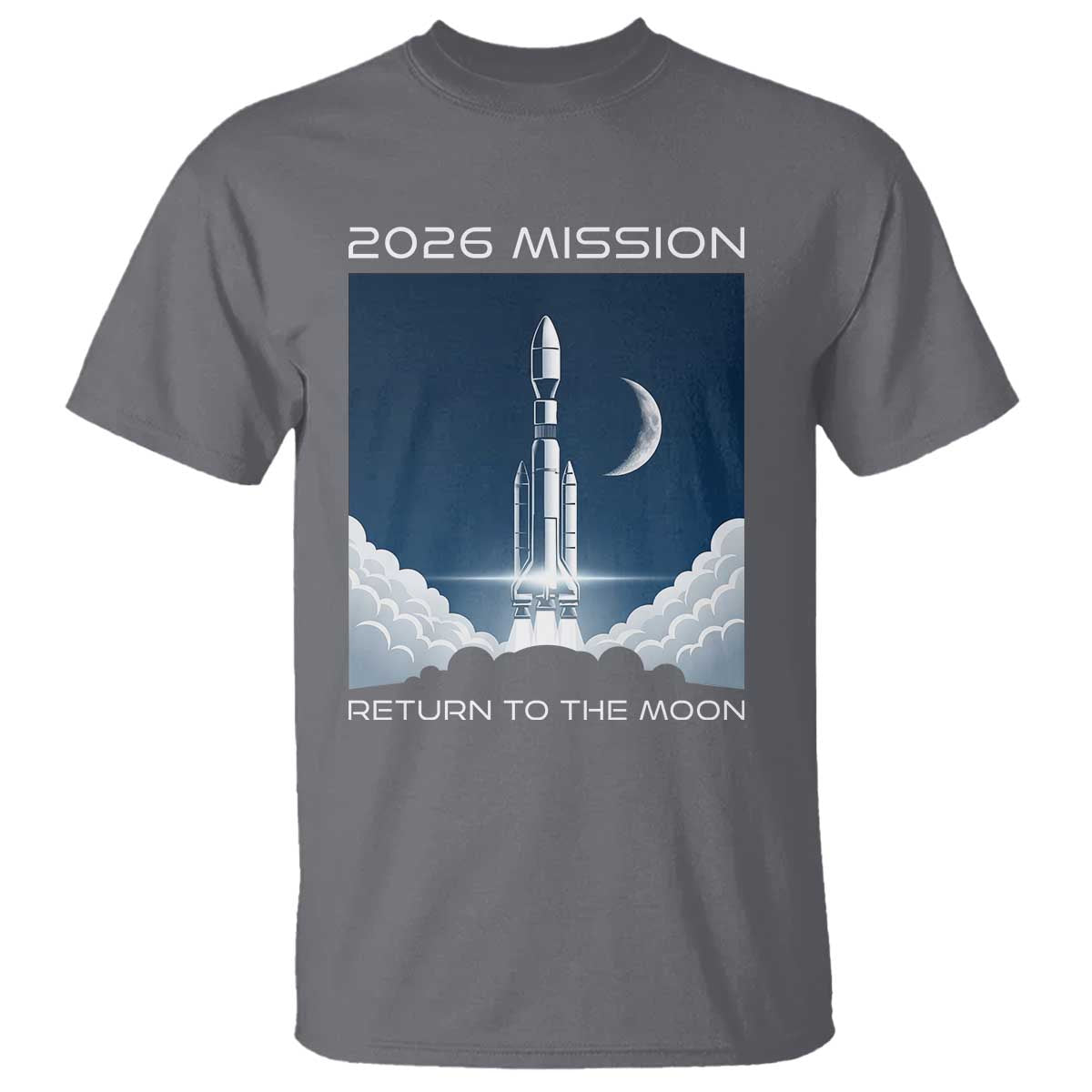 Future Lunar Mission 2026 T Shirt Rocket Launch Lunar Orbit Space Exploration TS02 Charcoal Print Your Wear