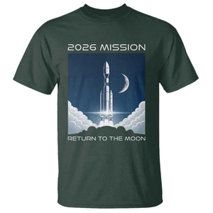 Future Lunar Mission 2026 T Shirt Rocket Launch Lunar Orbit Space Exploration TS02 Dark Forest Green Print Your Wear