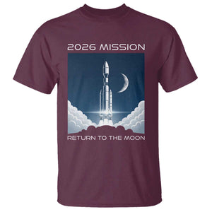 Future Lunar Mission 2026 T Shirt Rocket Launch Lunar Orbit Space Exploration TS02 Maroon Print Your Wear